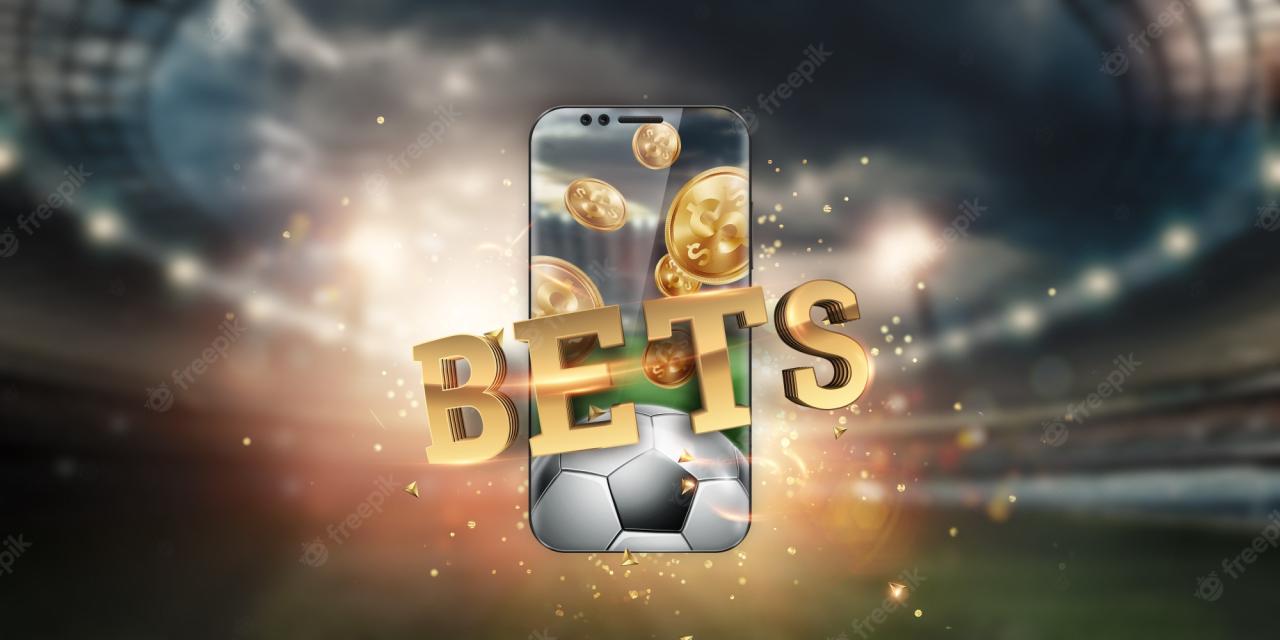Золотая надпись sports betting на смартфоне на фоне стадиона. | Премиум Фото